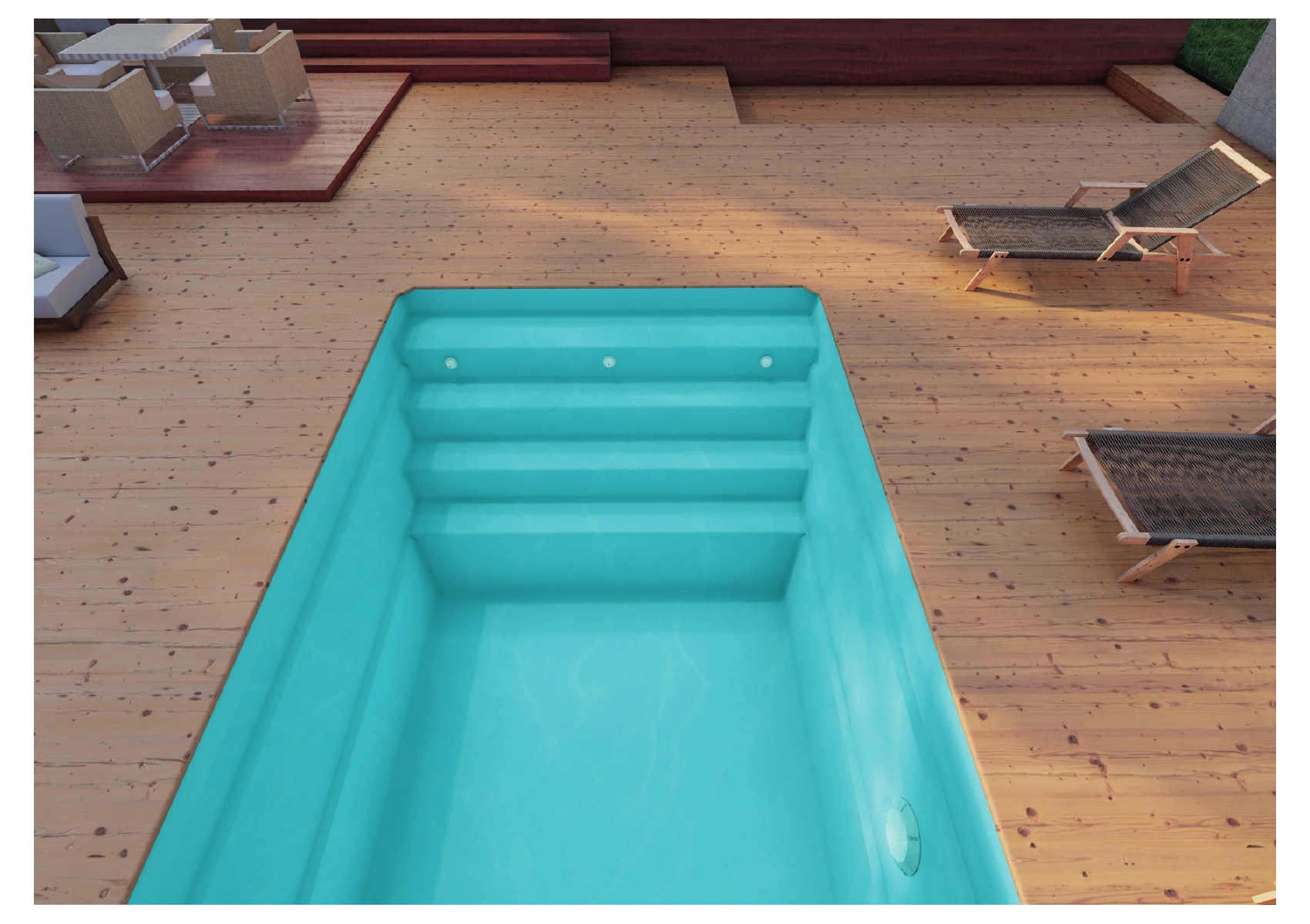 Piscine coque dans une terrasse